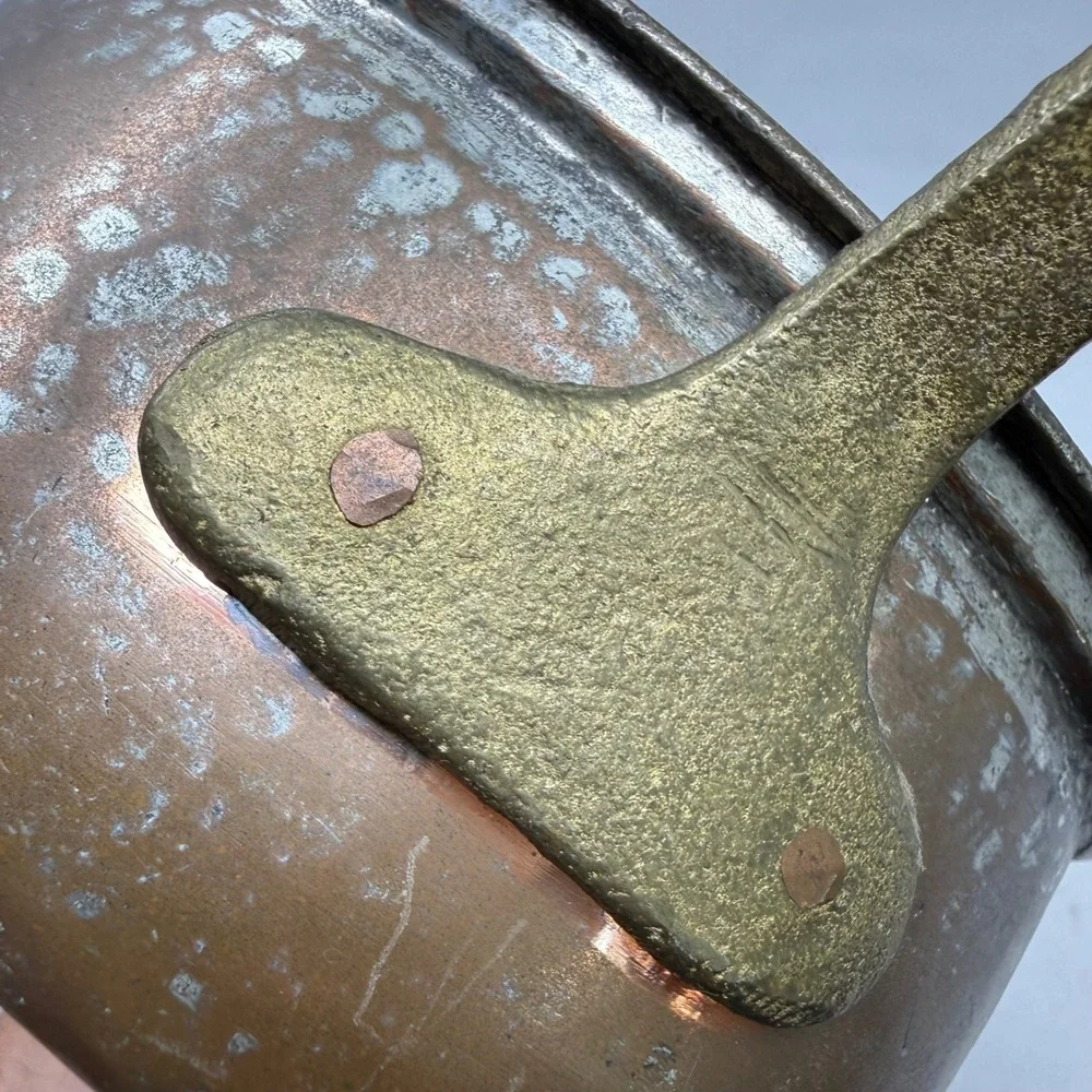 Antique Hammered Copper Saucepan Brass Handle Primitive Rustic Kitchen Decor 8in